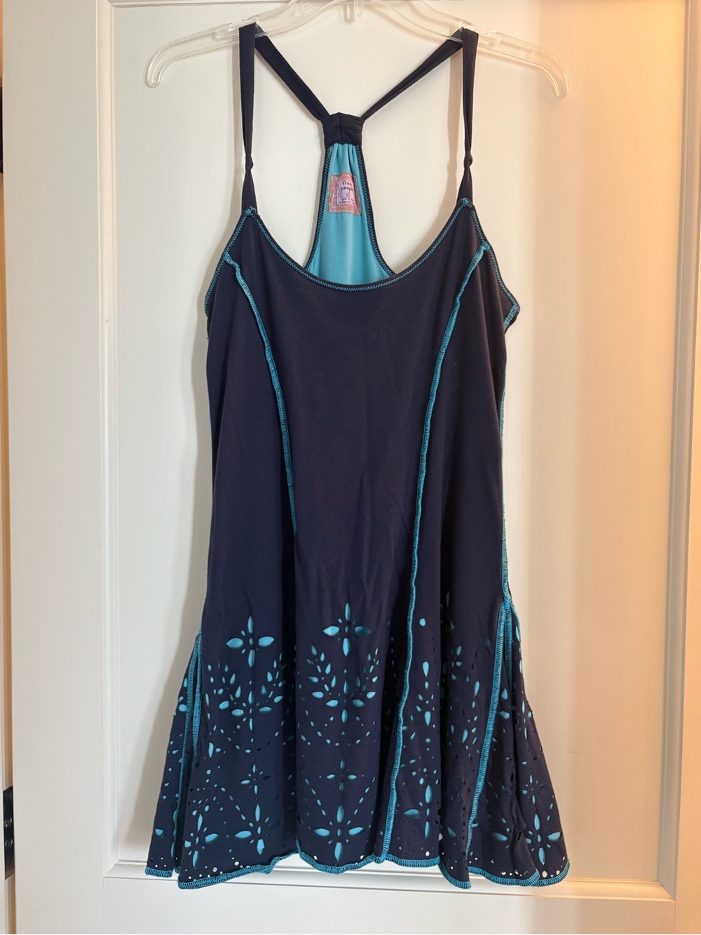 Free People Navy Mini Dress with Teal Cutout Detail